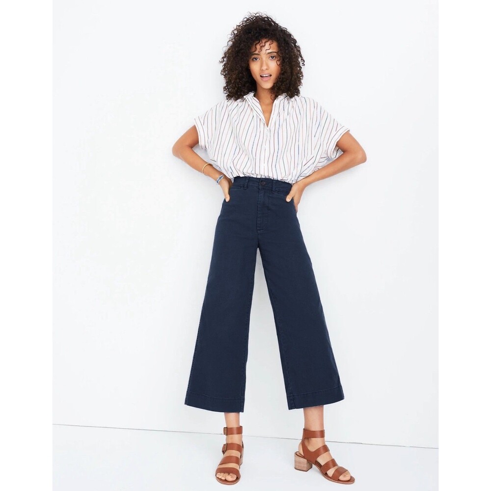Madewell Emmett Wide Leg 27" Crop Pants Dark Blue High Waist Women Size 30 (B2)